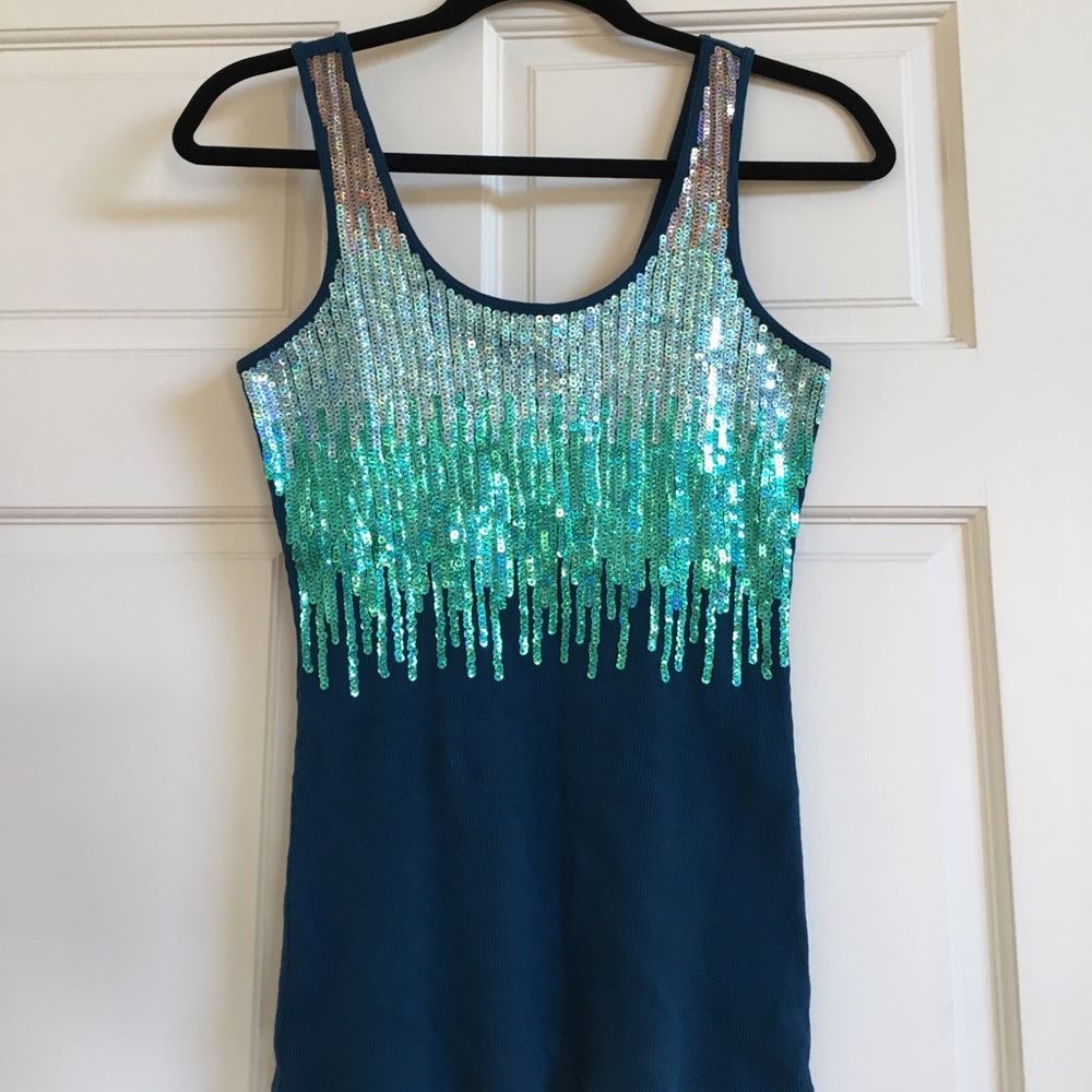 Express Blue and Silver Sequin Tank Top